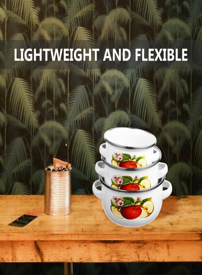 Yardenfun 3Pcs Mini Enamel Soup Pot Flat Bottom Stockpot for Cooking Stews and Noodles Random Design for Home Kitchen Use - Image 5